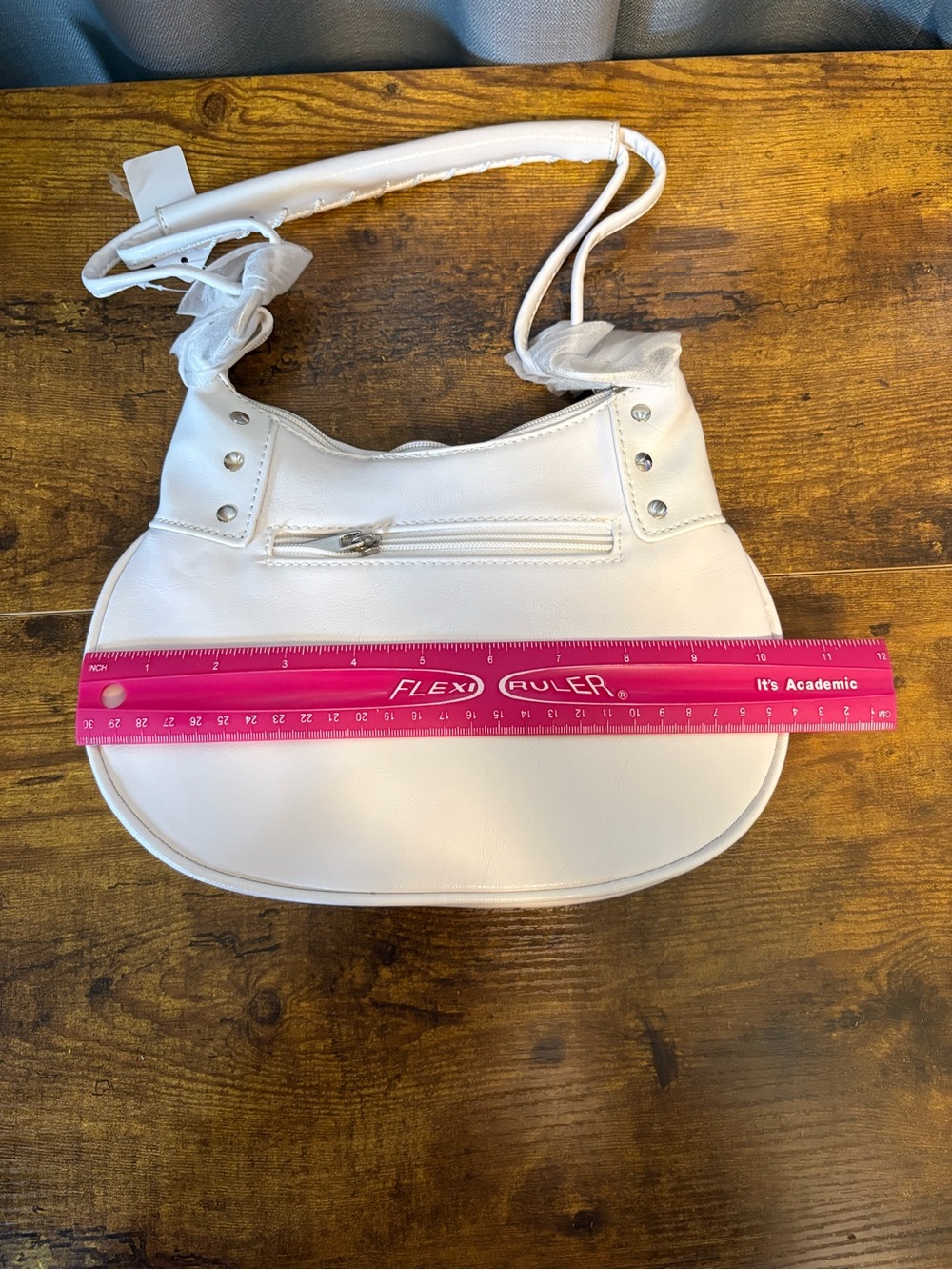 New! White Crescent Studded Shoulder Bag / Purse. - Picture 6 of 10
